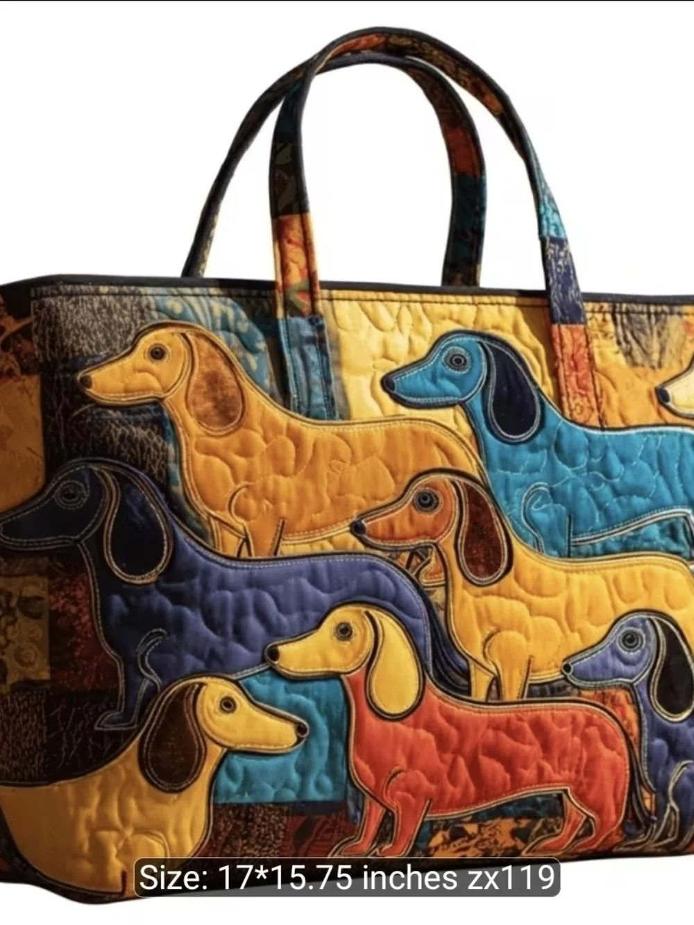 Colorful Dachshund Quilted Tote Bag - Multicolor